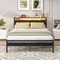 BORPHOM King Size Metal Bed Frame with Storage Headboard, LED & USB