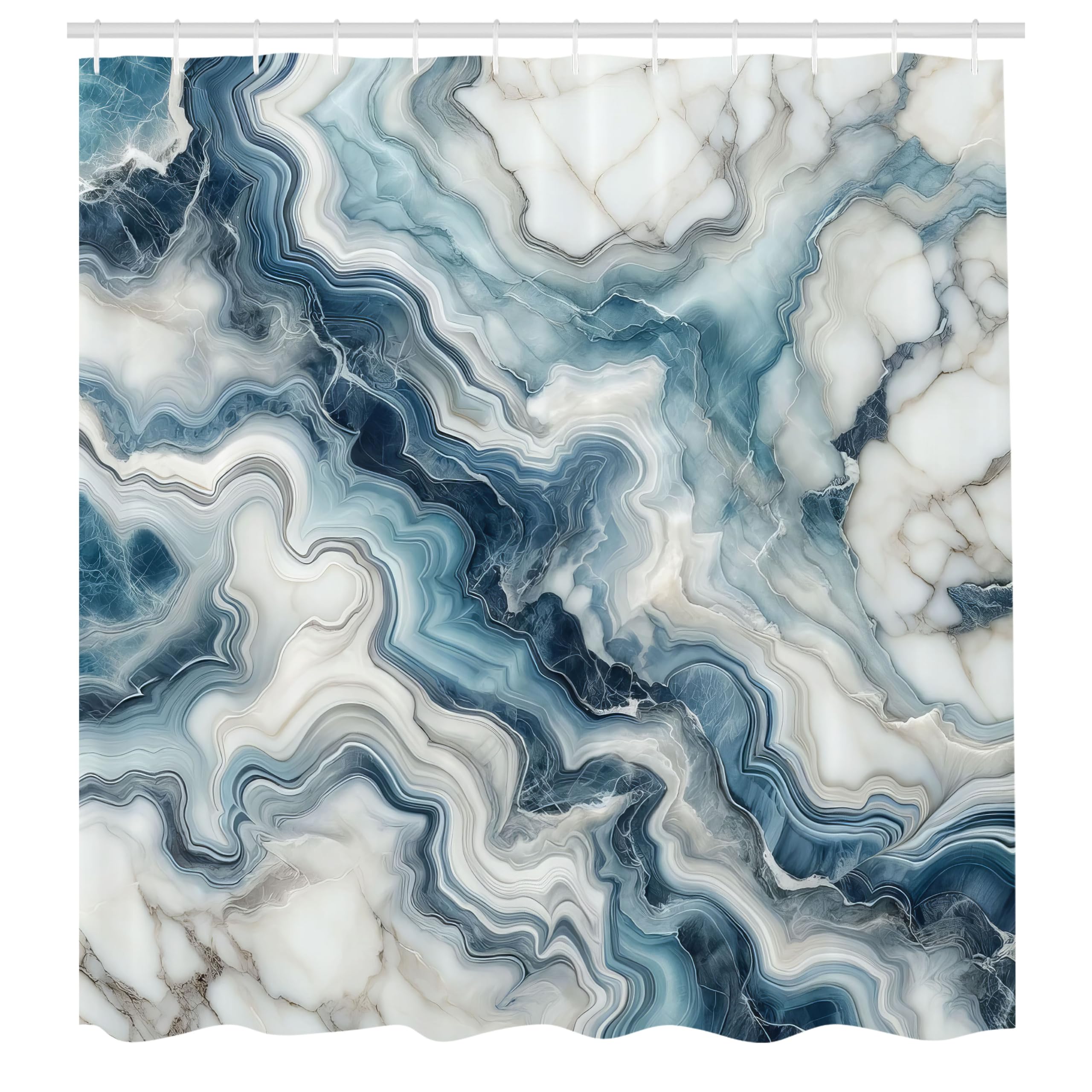 Abakuhaus Marble Print Shower Curtain | Waterproof Blue Fabric – 175x200cm