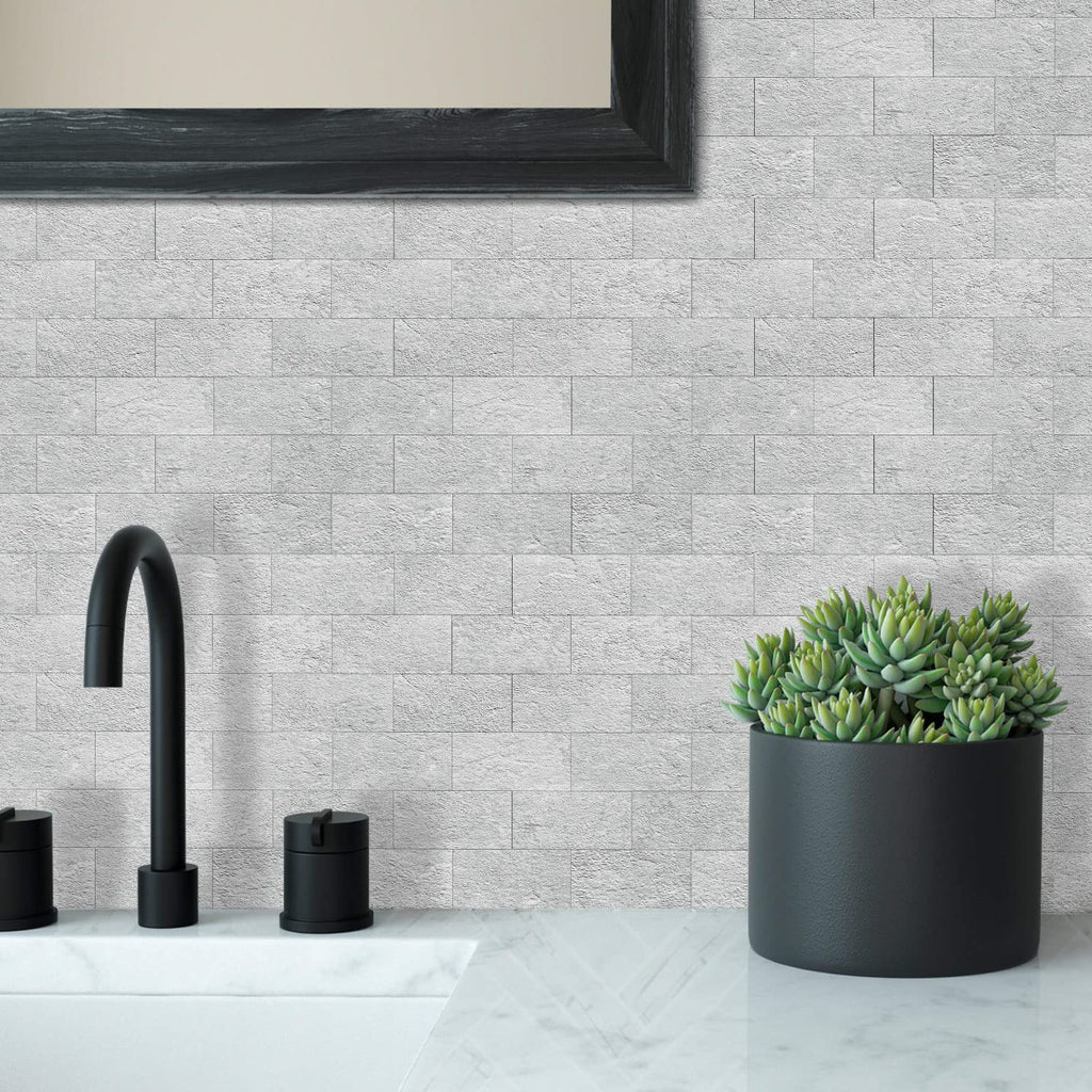 DEWOO Grey Stone Look Peel and Stick Wall Tiles - 20-Sheet Backsplash