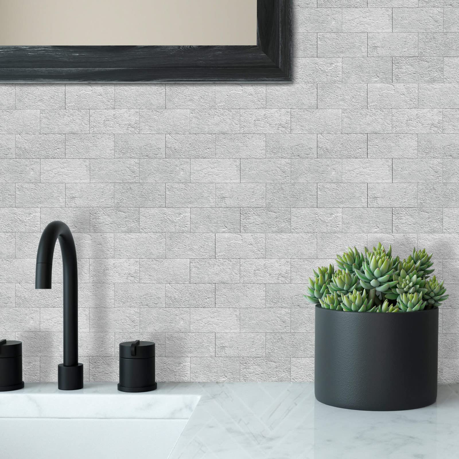 DEWOO Grey Stone Look Peel and Stick Wall Tiles - 20-Sheet Backsplash