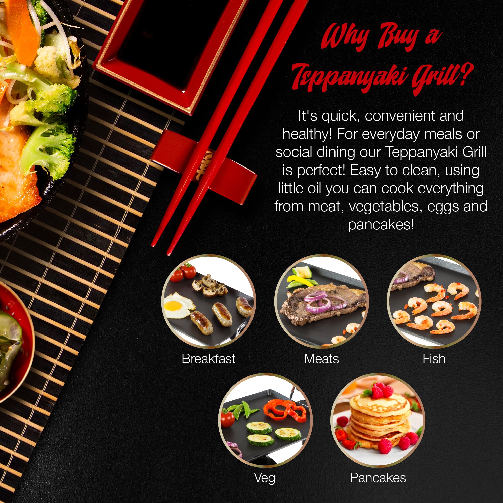 Andrew James XL Teppanyaki Grill Plate | Non-Stick Electric Griddle