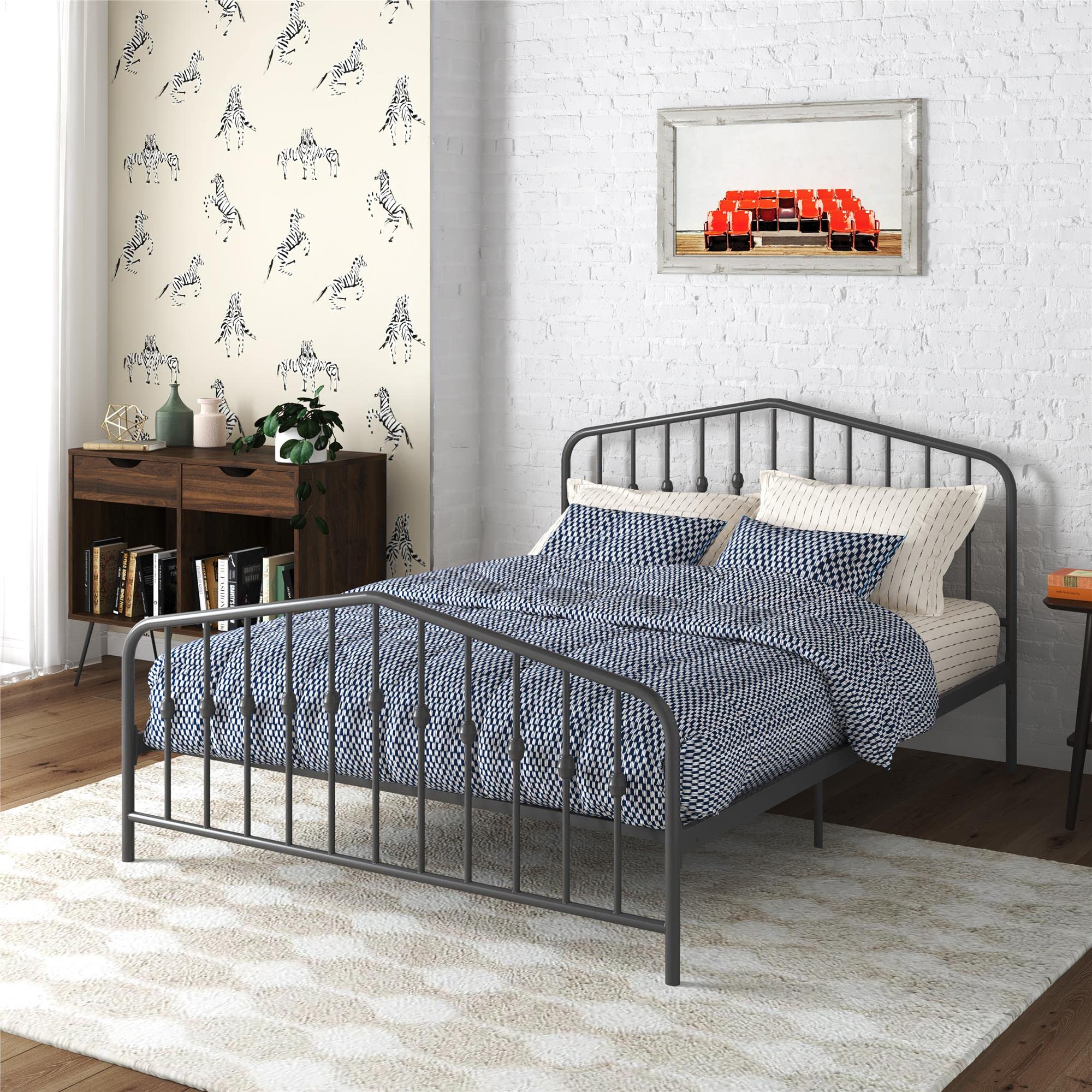 DHP Bushwick Metal Platform Bed – Grey King Size Frame with Slats