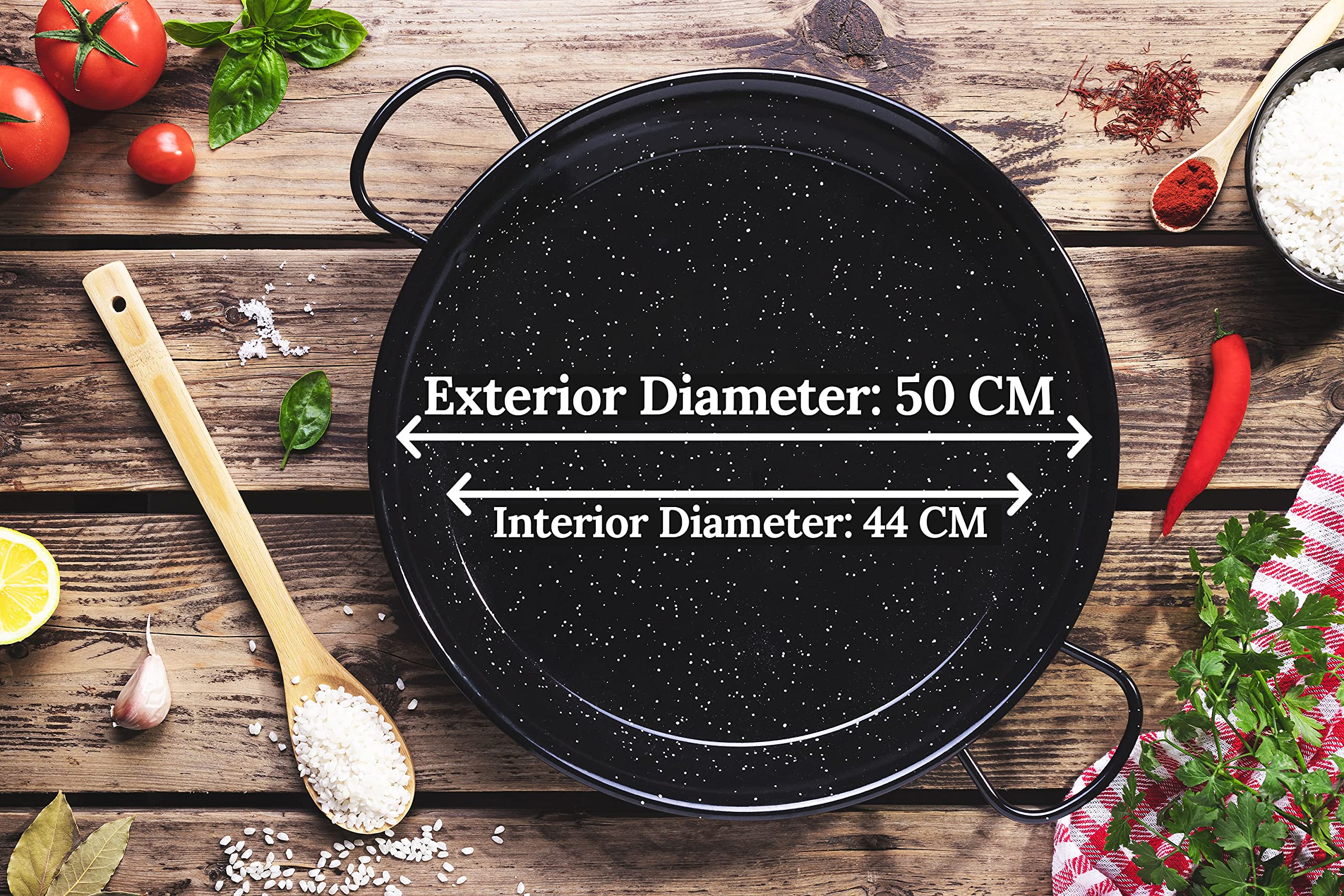 Alises Enamelled Carbon Steel Paella Pan | 50 cm Non-Stick - 12 Servings