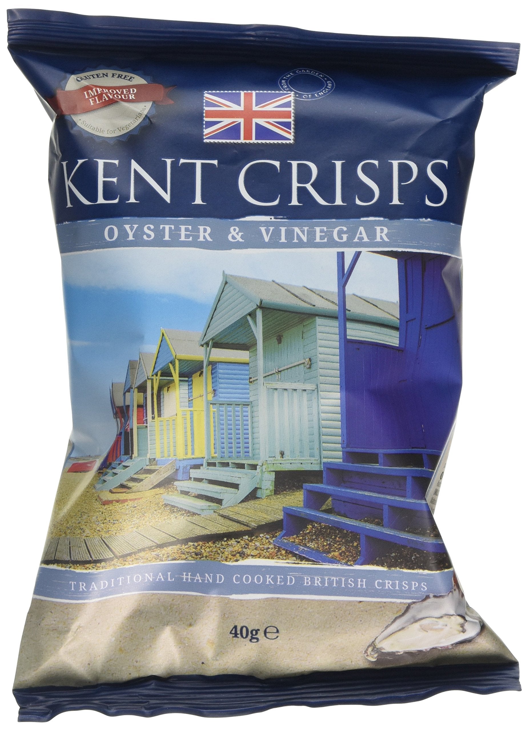 Kent Crisps Oyster & Vinegar Gourmet Potato Chips - 40g (Pack of 20)