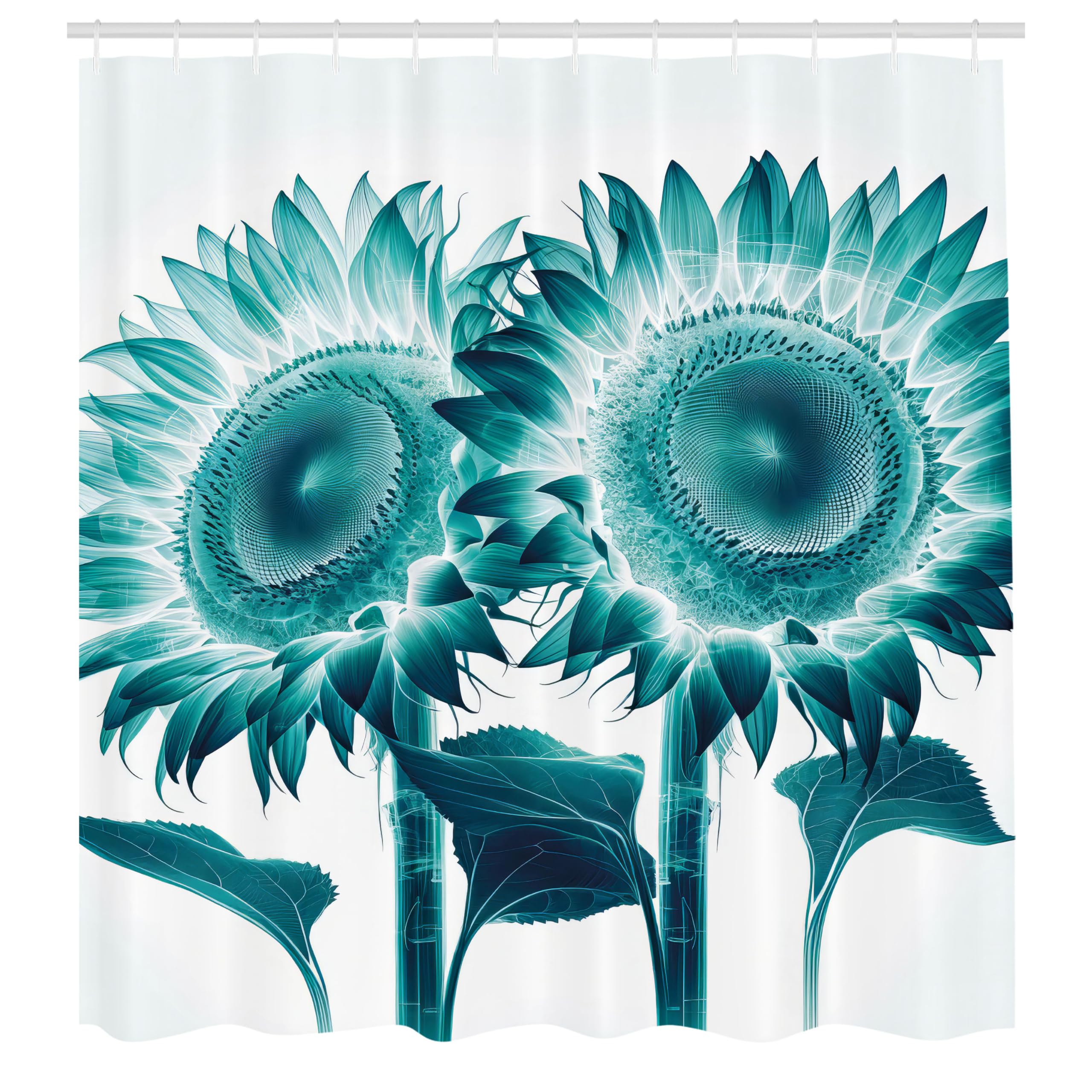 Abakuhaus Teal Sunflower Shower Curtain | Waterproof Fabric Decor – 175x200cm