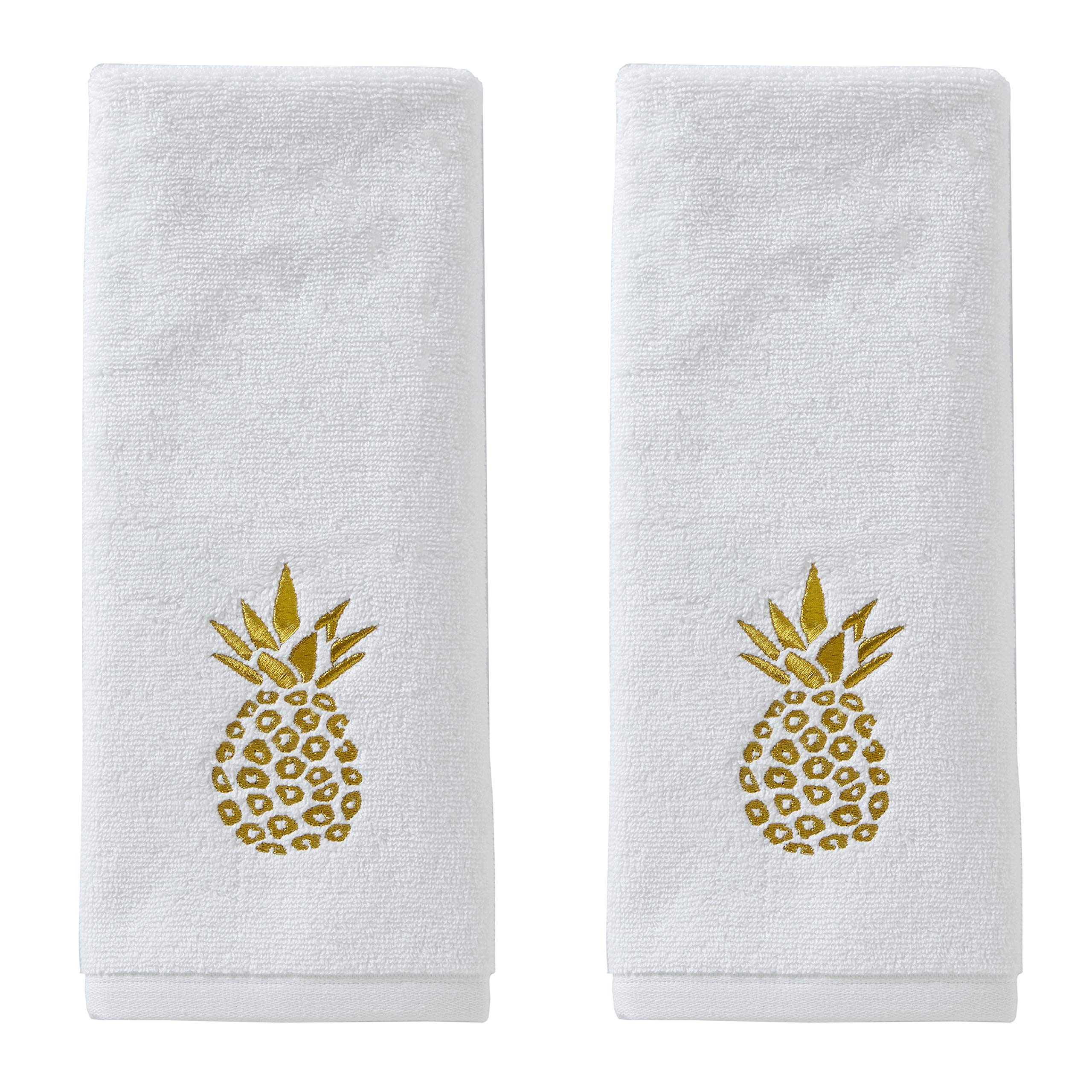 SKL Home Gilded Pineapple Hand Towel 2-Pack | White Cotton Terry