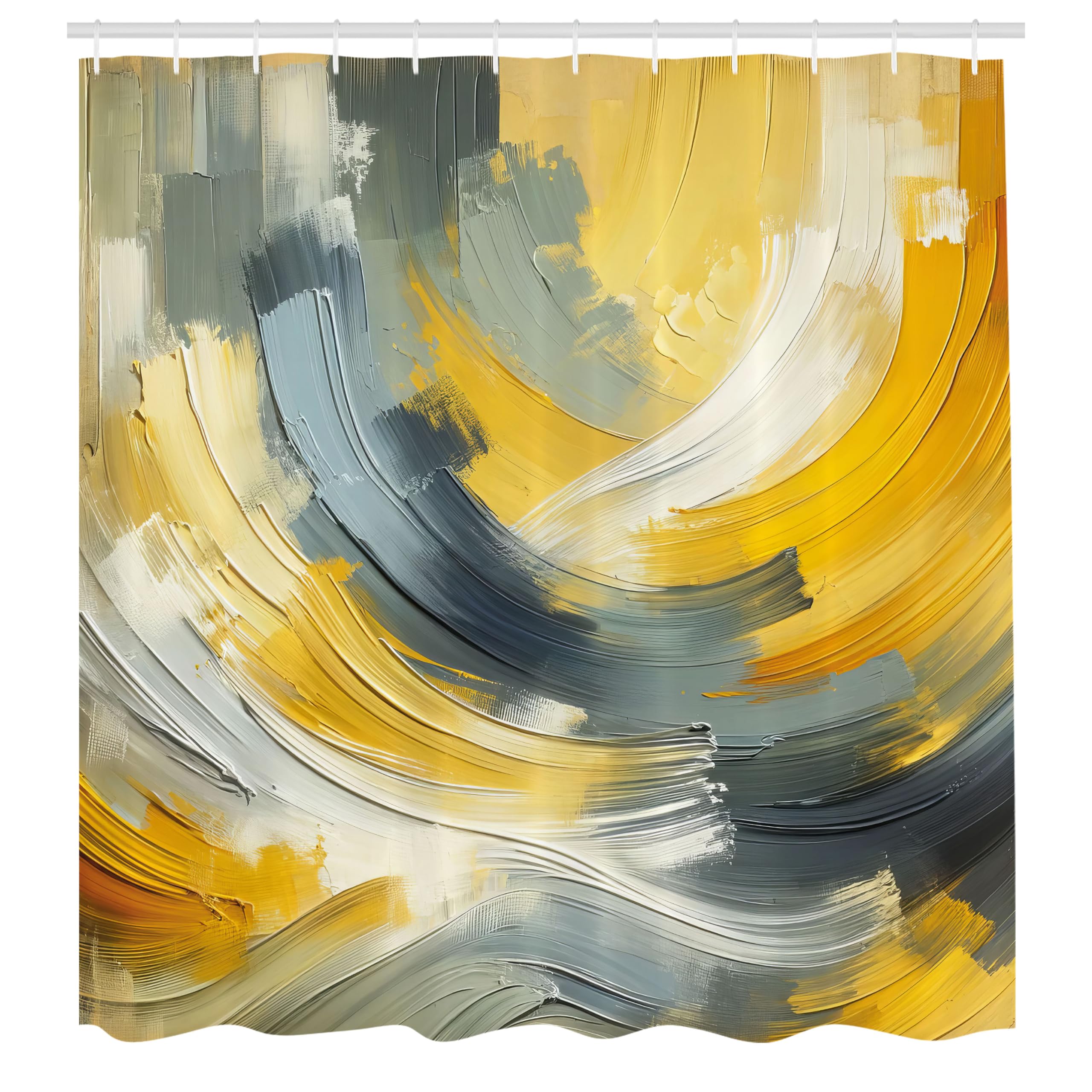 Abakuhaus Fabric Shower Curtain – Yellow Brush Strokes Waterproof Decor