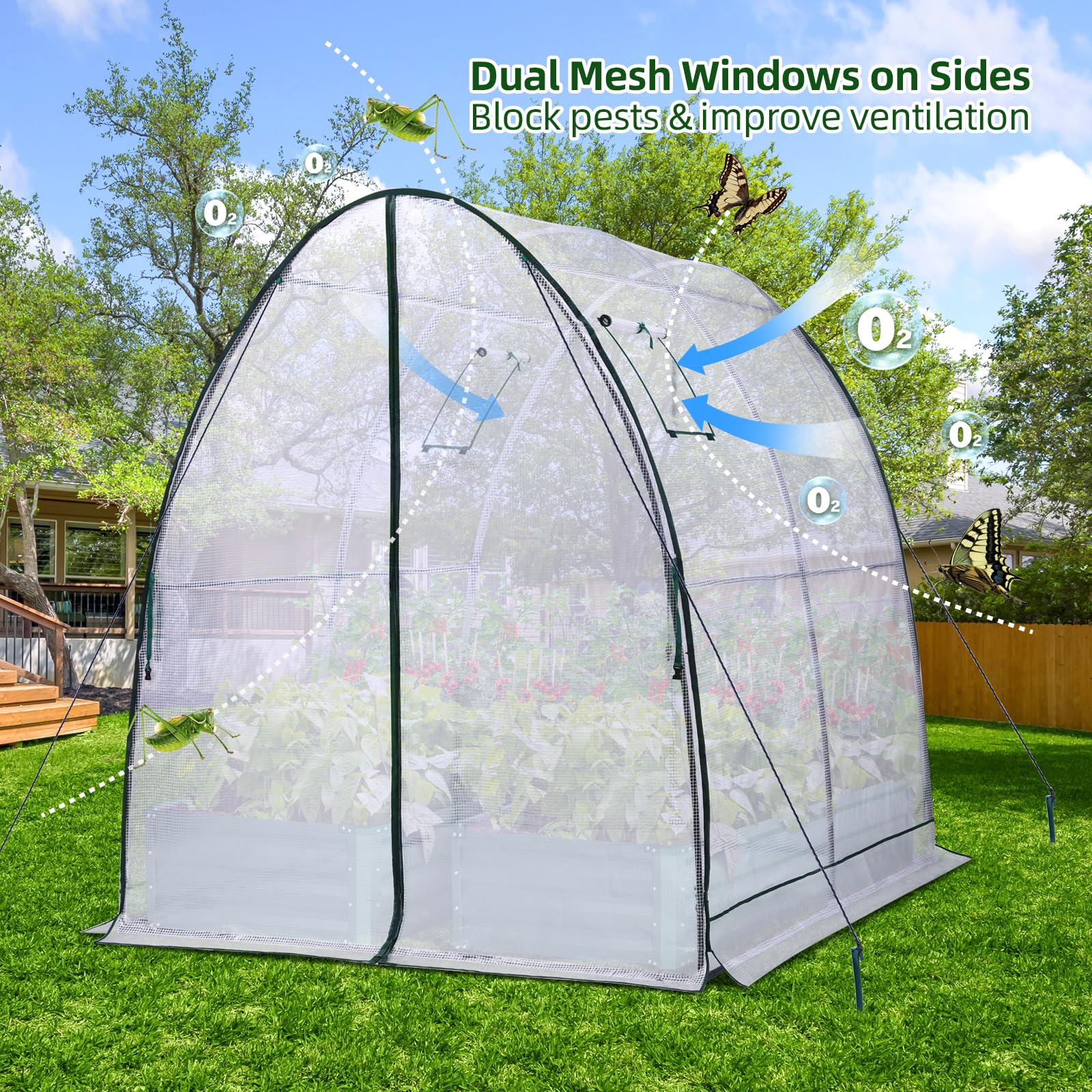 Ohuhu Walk-in Tunnel Greenhouse | Heavy Duty Gothic Arch PE Cover, White