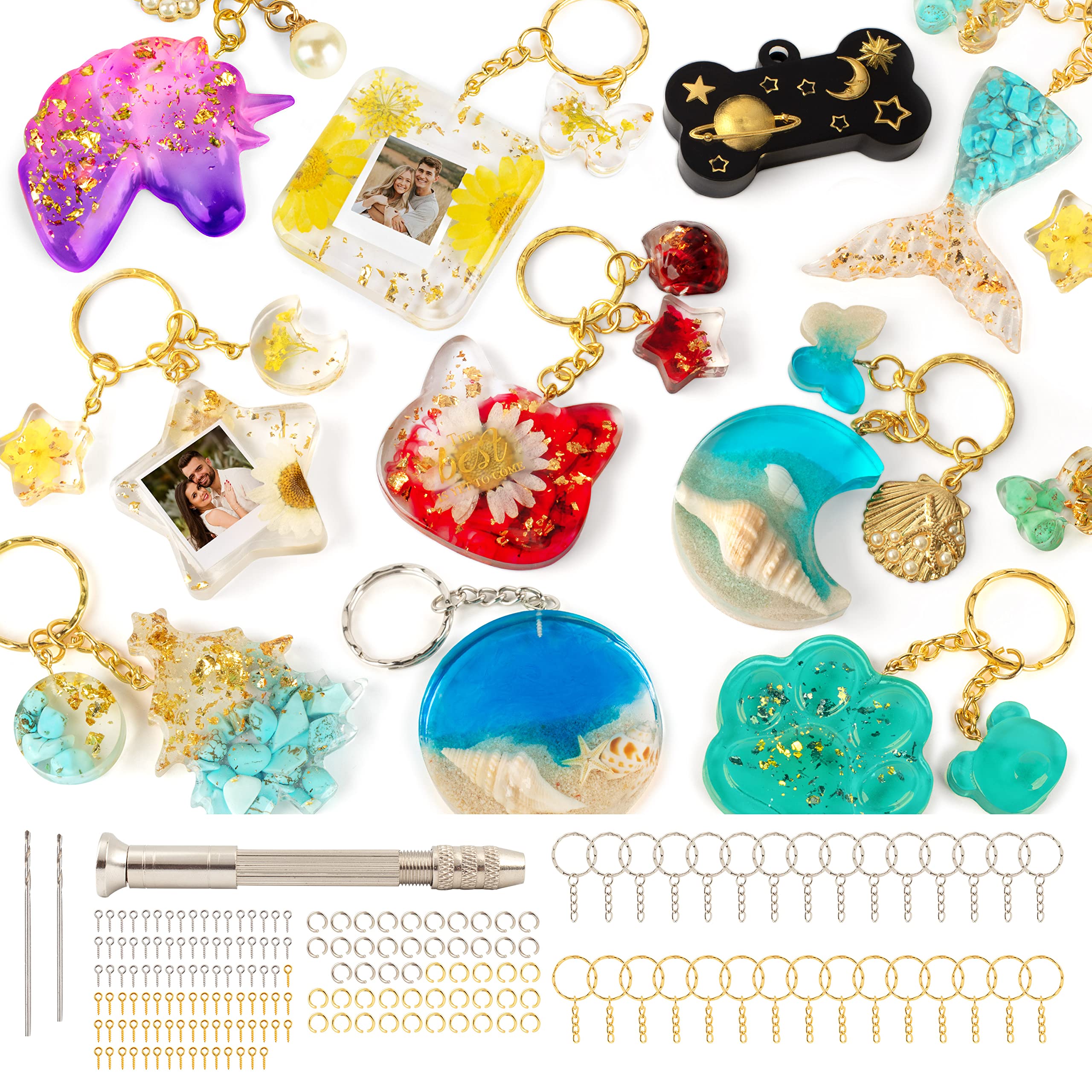 Mocoosy 182Pcs Resin Keychain Kit | 32 Silicone Molds for Jewelry Making