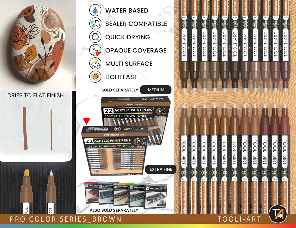 22 Brown Acrylic Paint Pens – 0.7mm Extra Fine Tip Markers