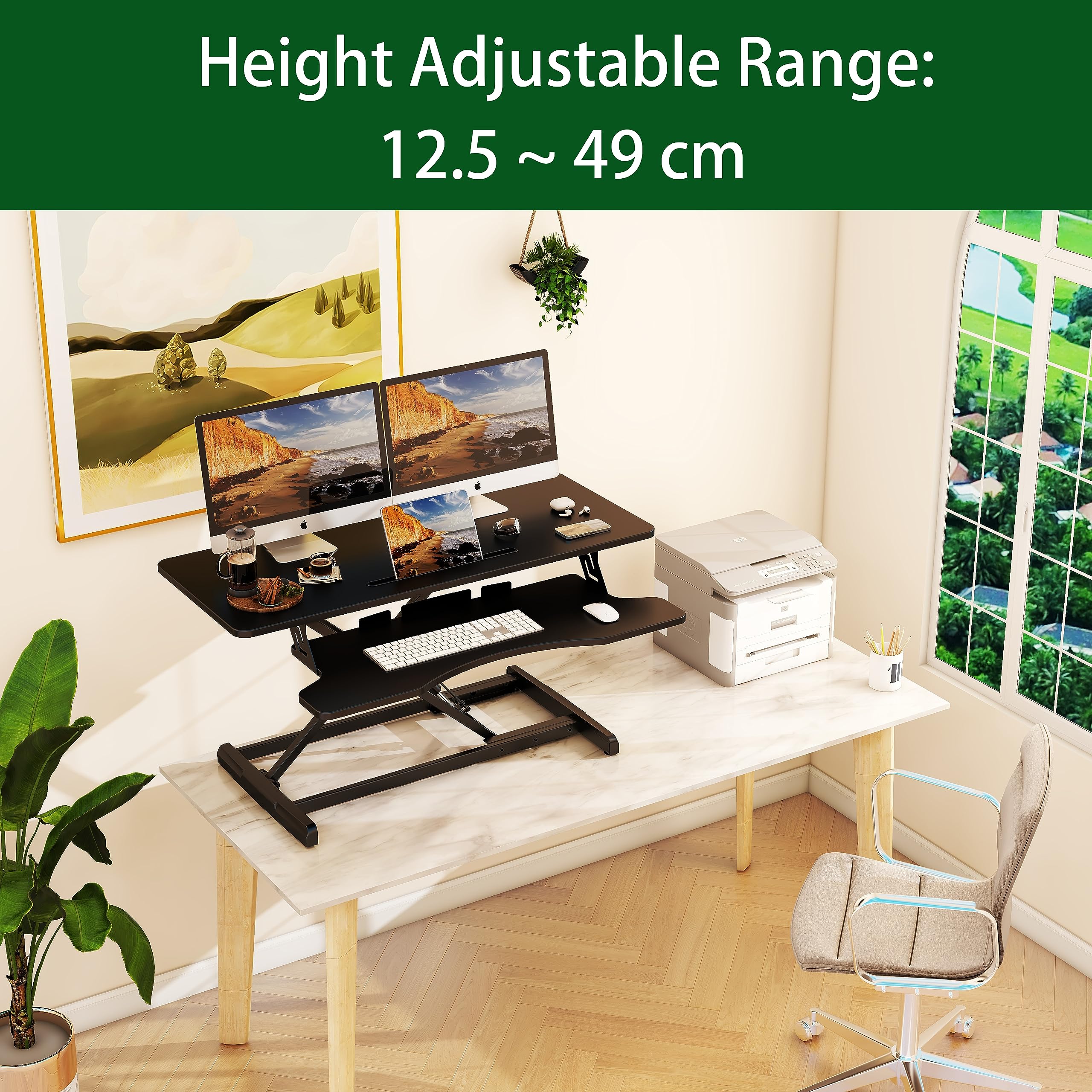 Lubvlook Standing Desk Converter | 37.4" Sit Stand Riser with Keyboard Tray