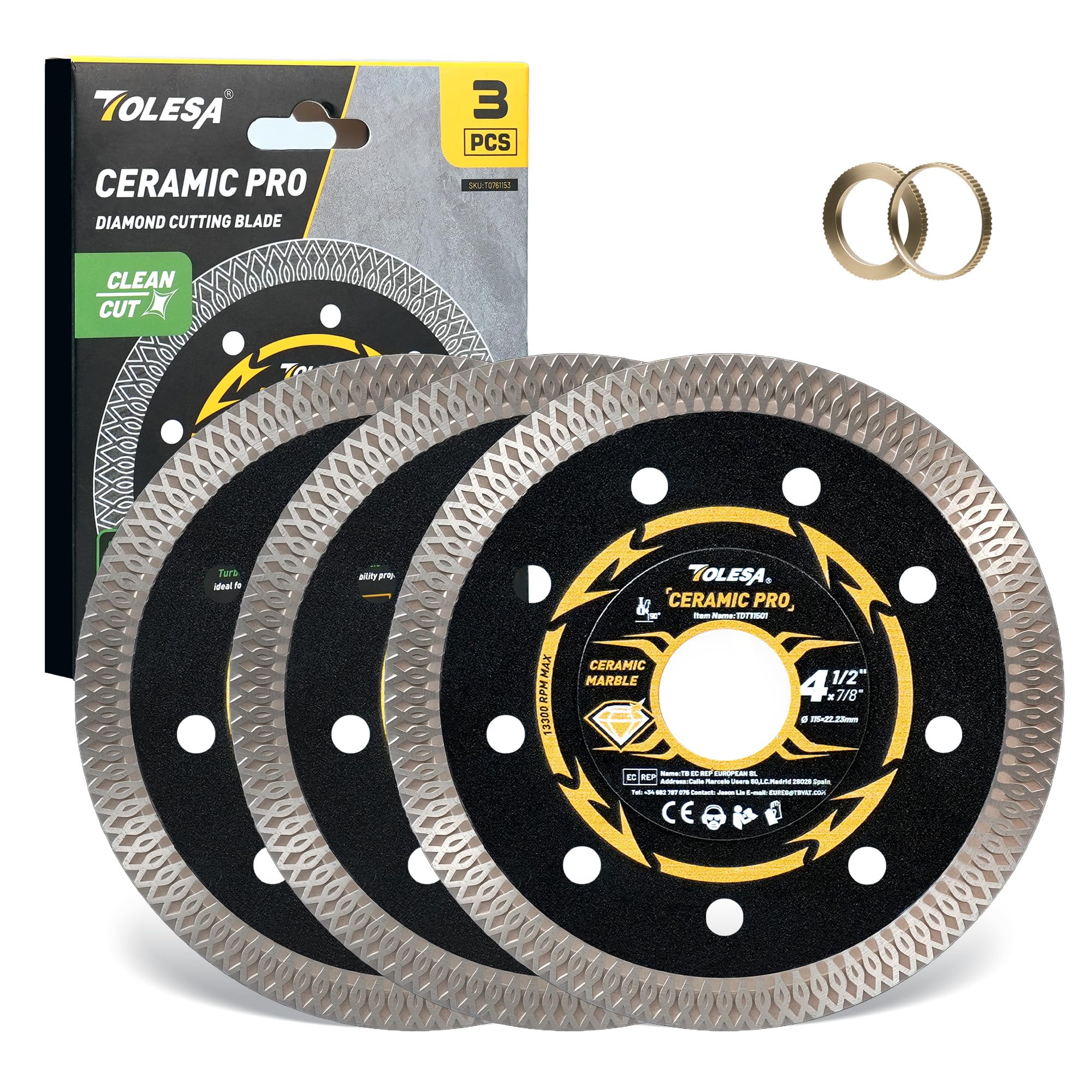TOLESA 115mm Diamond Cutting Disc for Porcelain, Marble & Tile | 3-Pack