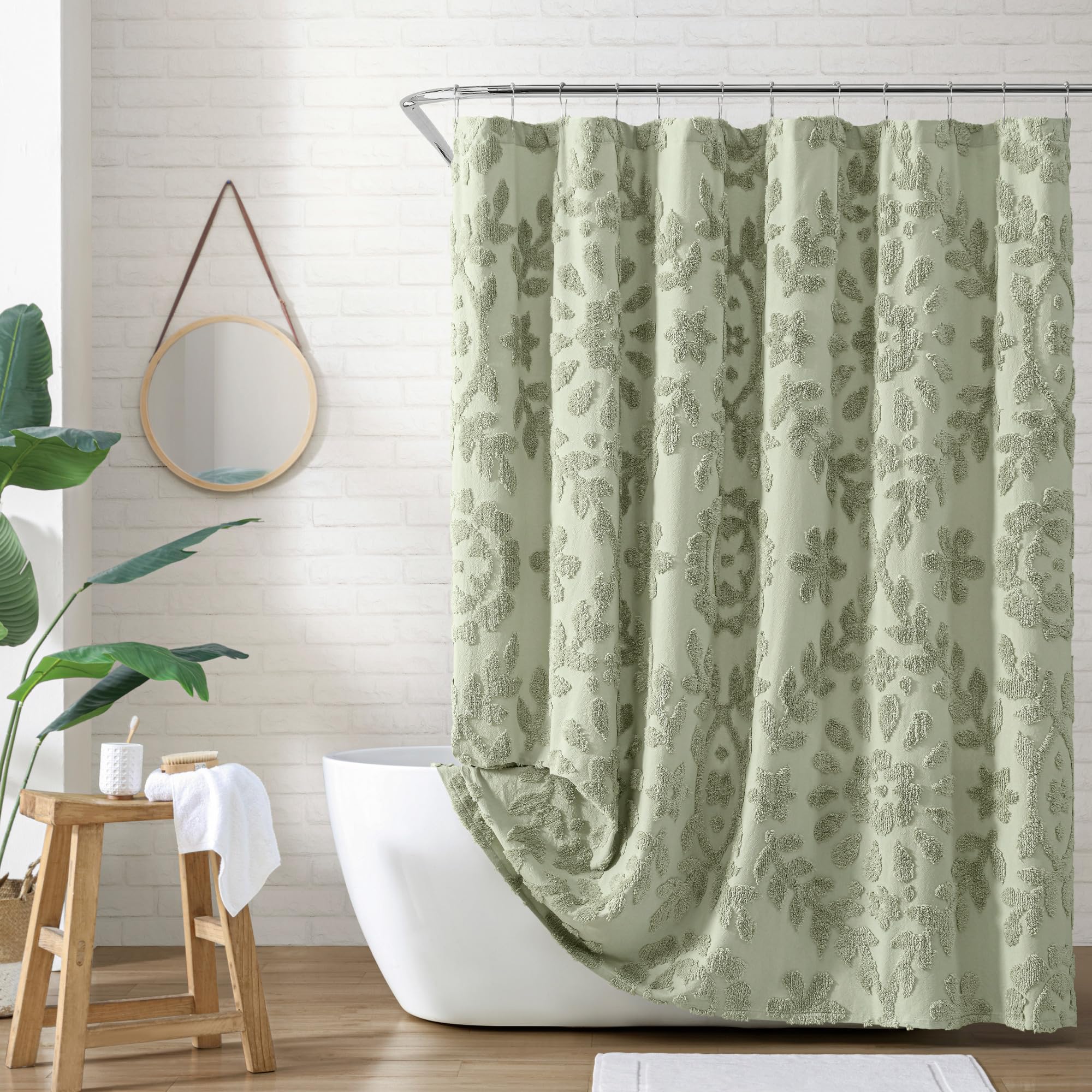 Peri Home Sage Chenille Laurel Cotton Shower Curtain | 72 x 72 Inches