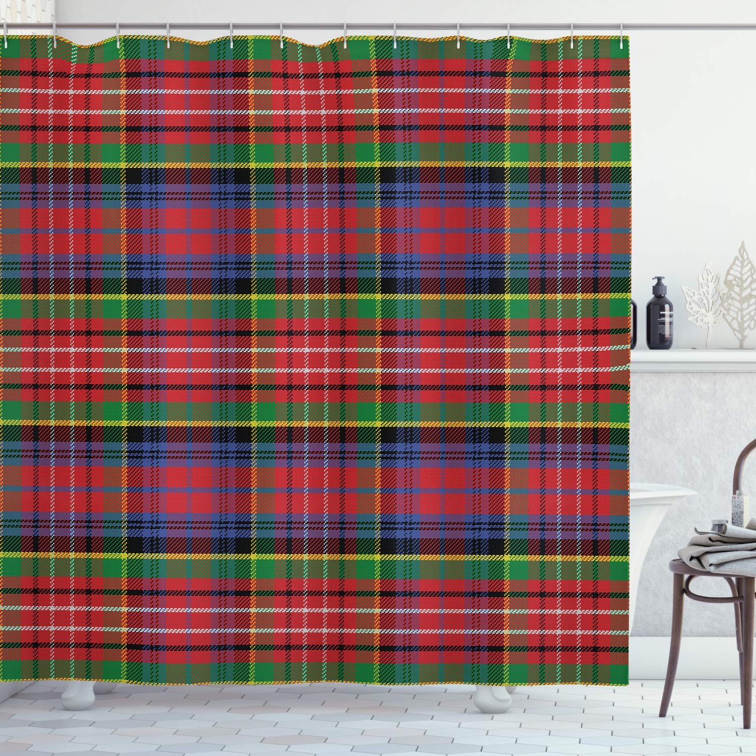 ABAKUHAUS Plaid Shower Curtain | Waterproof Fabric Tartan Bathroom Decor