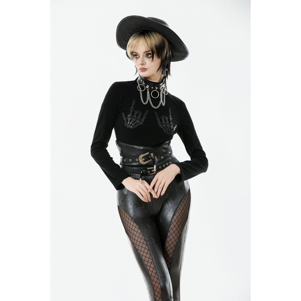 Dark in Love Lilith Skeleton Hands Goth Top – Black Cotton Long Sleeve