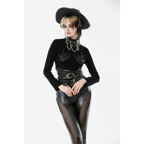 Dark in Love Lilith Skeleton Hands Goth Top – Black Cotton Long Sleeve