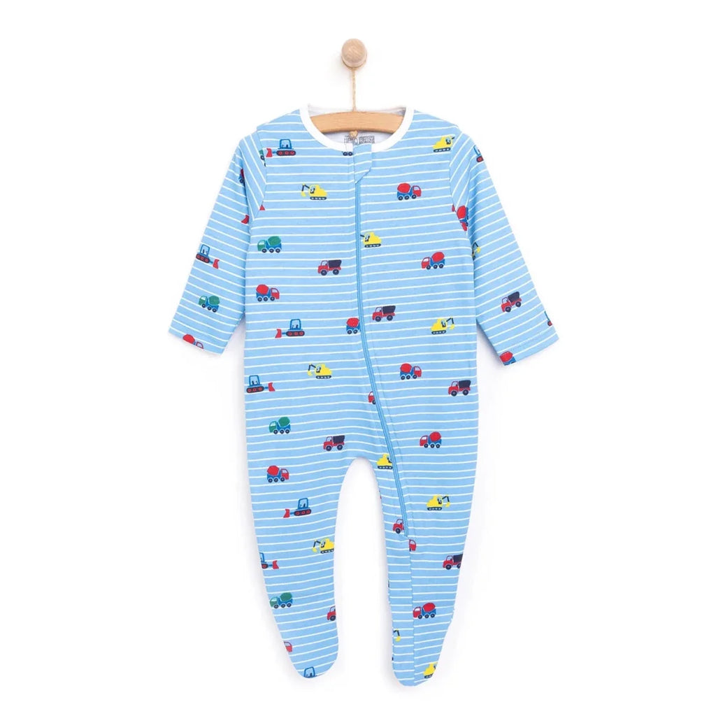 HelloBaby Boys Footed Romper Vehicles Zip-up Crew Neck Long Leg Long Sleeve - Blue