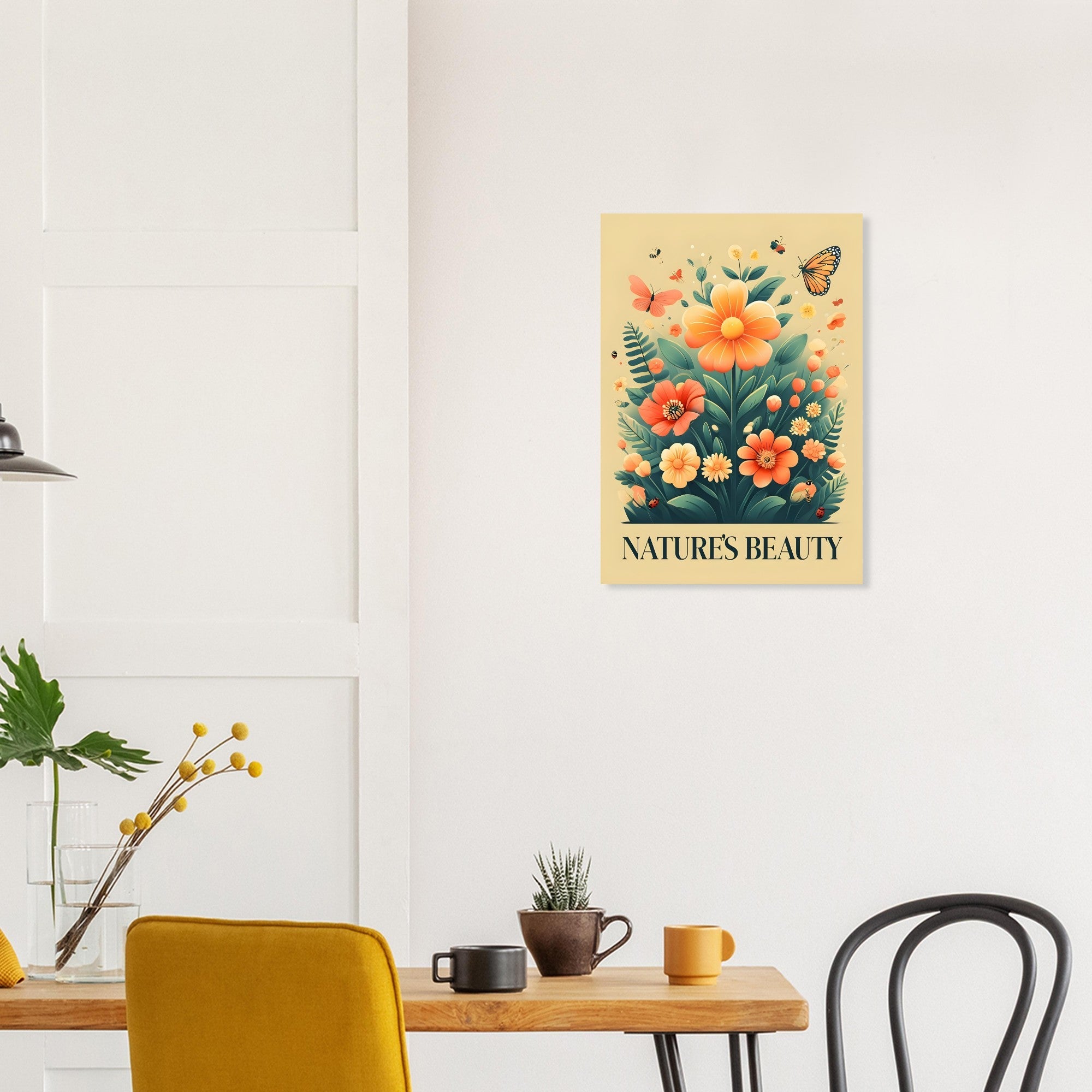 Floral and Butterflies Poster - Vibrant Nature Art Print | Colorful Home Decor | Botanical Wall Art for Living Room & Bedroom