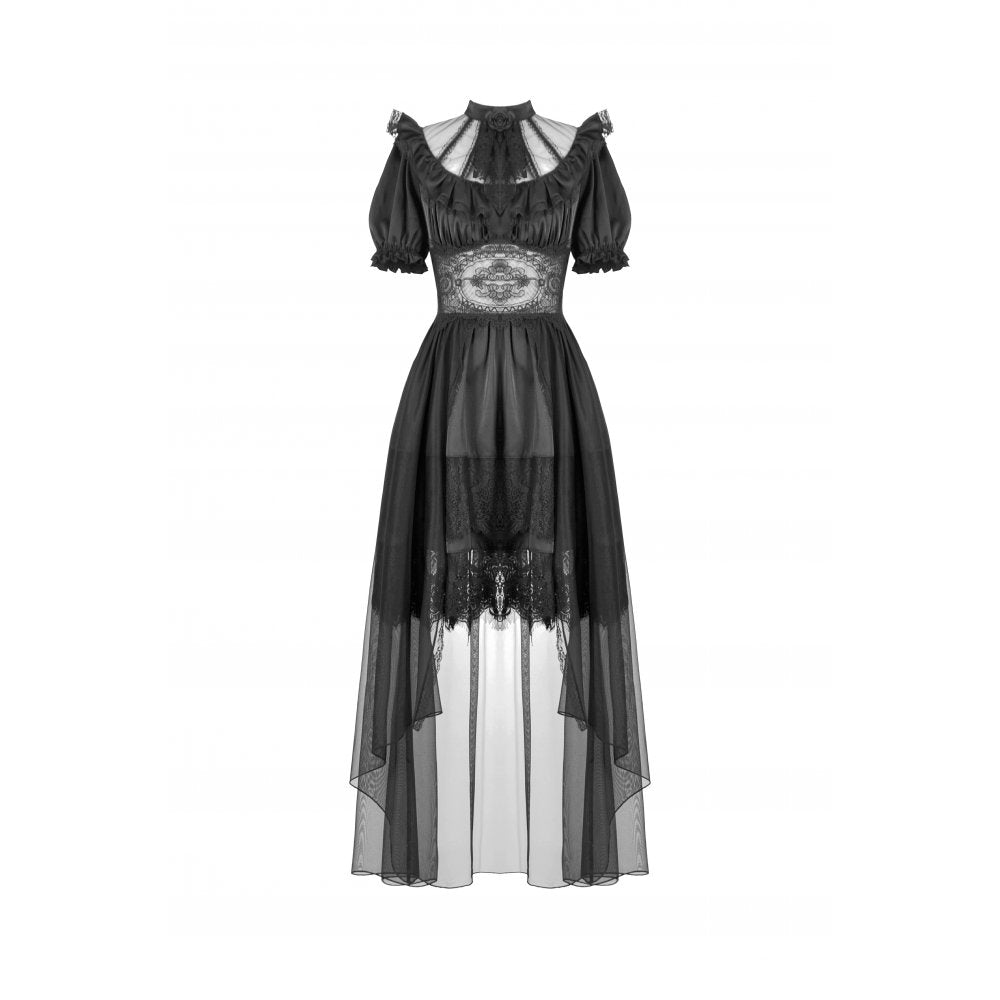 Dark in Love Ebon Rose Goth Dress – Black High-Low Mesh & Lace Gown