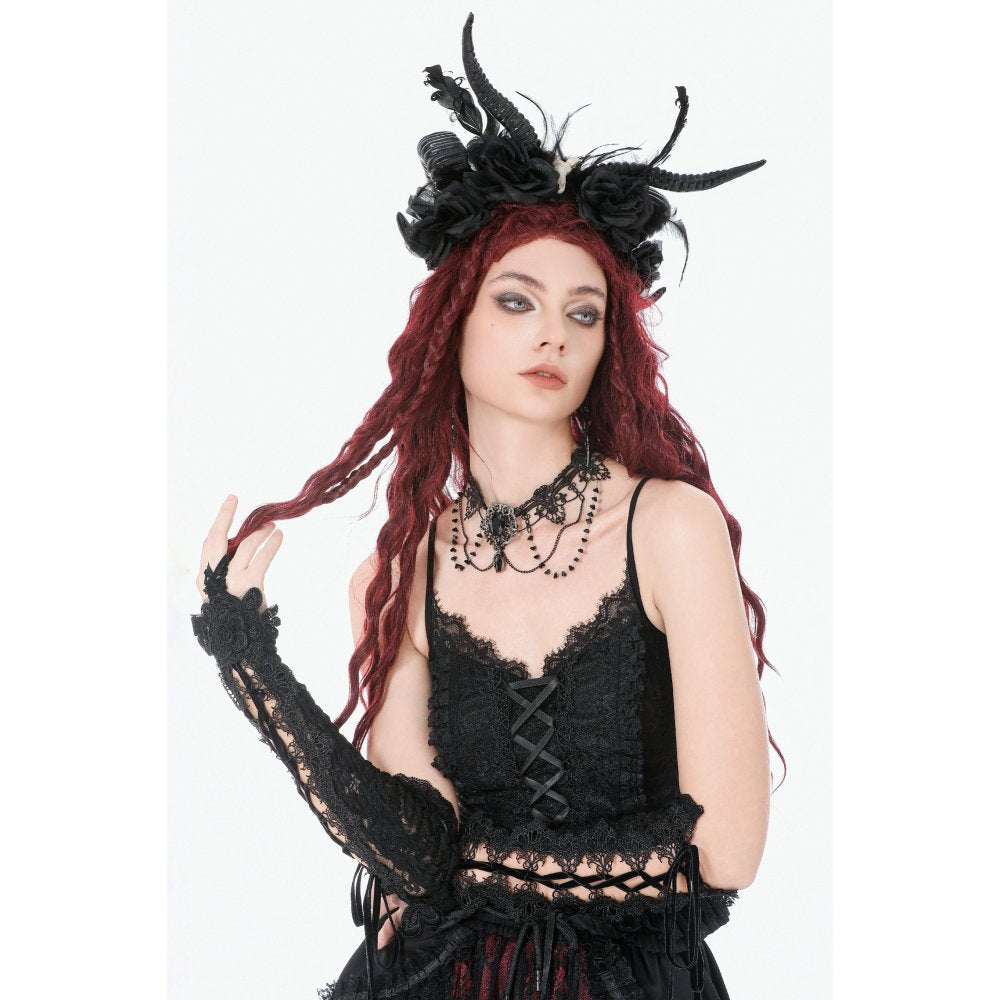 Dark In Love Adelina Gothic Choker – Black Lace & Filigree Necklace