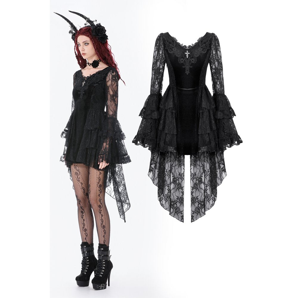 Dark in Love Gothic Velvet & Lace Embroidered Dress | Kate's Clothing