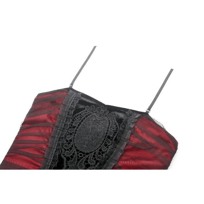 Dark in Love Lilith Goth Gown – Red & Black Velvet Mesh Panel Dress