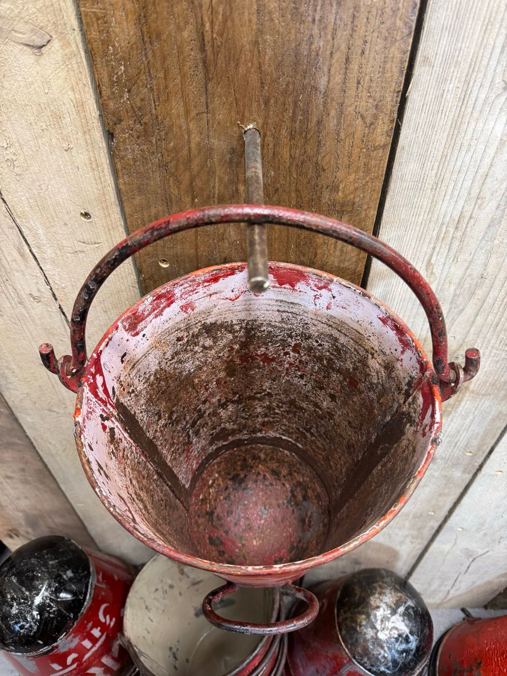 Vintage Galvanised Metal Hanging Fire Bucket Planter | Rustic Warehouse