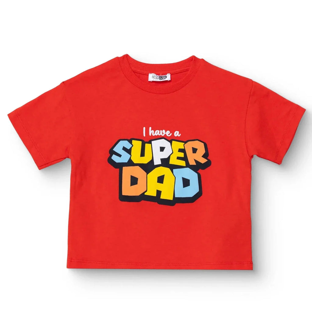 HelloBaby Boys T-shirt Slogan I Love Dad Print Crew Neck Short Sleeve - Red