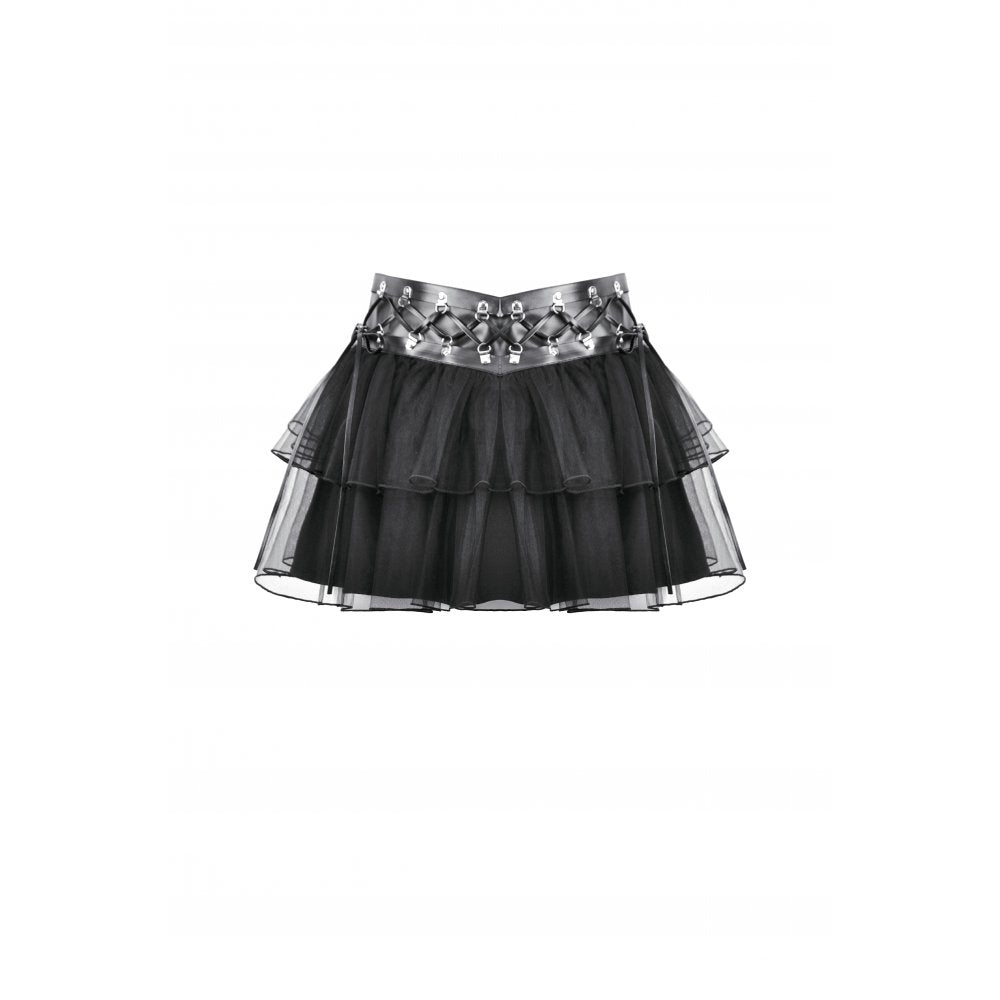 Dark in Love Black Tulle Layered Goth Mini Skirt with Studded Waist