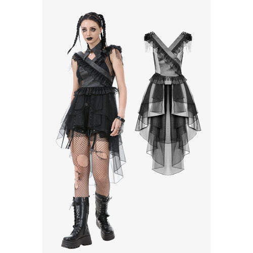 Dark in Love Seraphina Goth Dress – Tiered Mesh & Ruffle High-Low