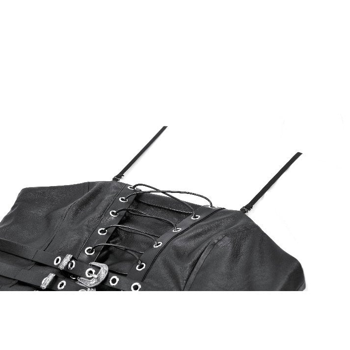 Dark in Love Ravena Faux Leather Corset Top – Black Buckled Goth Style