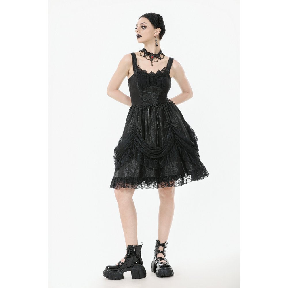 Dark in Love Shadow Lament Black Ruched Lace Gothic Lolita Dress