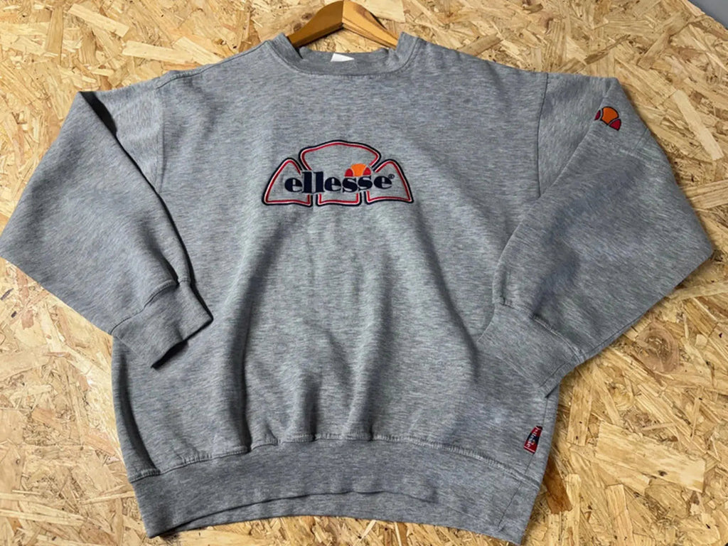 Vintage 90s Ellesse Grey Spell Out Jumper Top Sweater Unisex Men’s Womens Medium