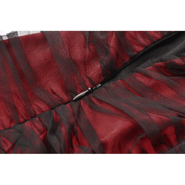 Dark in Love Lilith Goth Gown – Red & Black Velvet Mesh Panel Dress