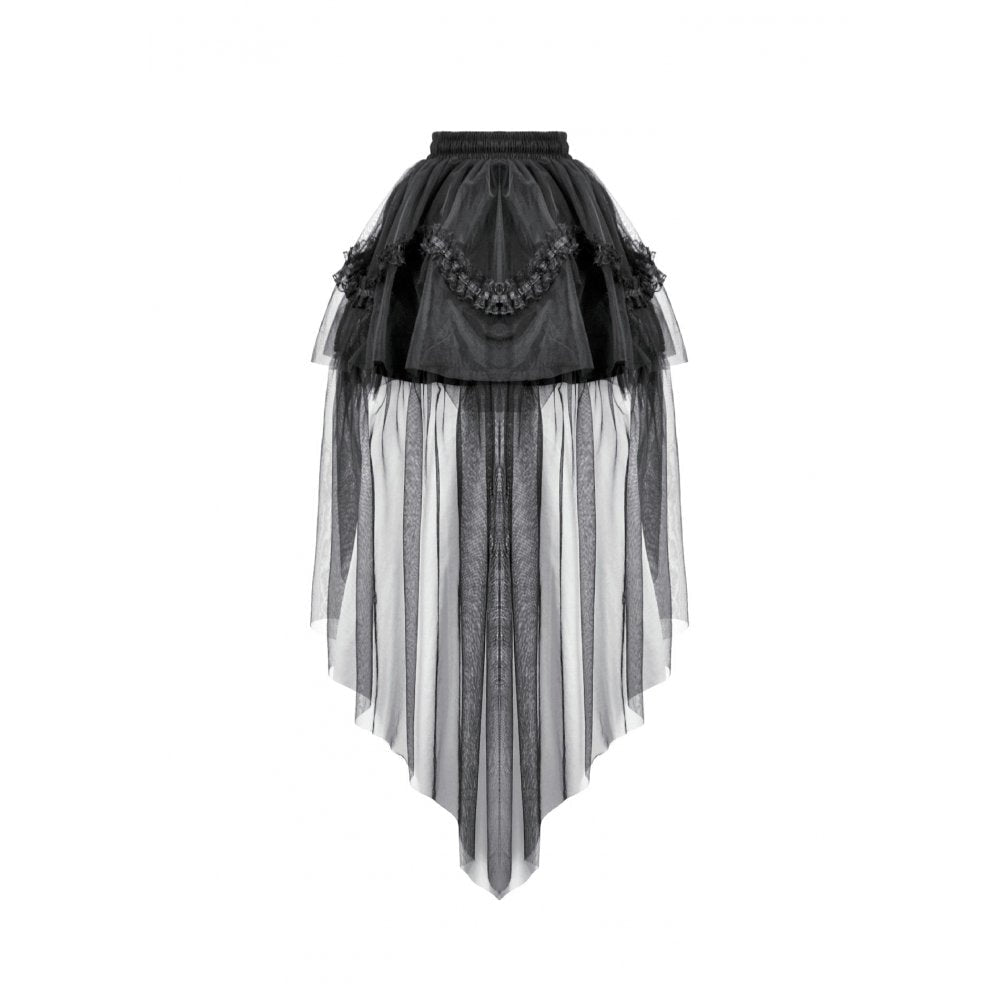 Dark in Love Gothic Black Sheer Mesh Tailed Petticoat Skirt