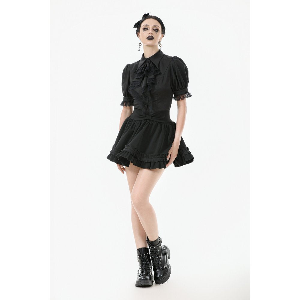 Dark in Love Viktoria Gothic Blouse – Black Lace Ruffle Victorian Top