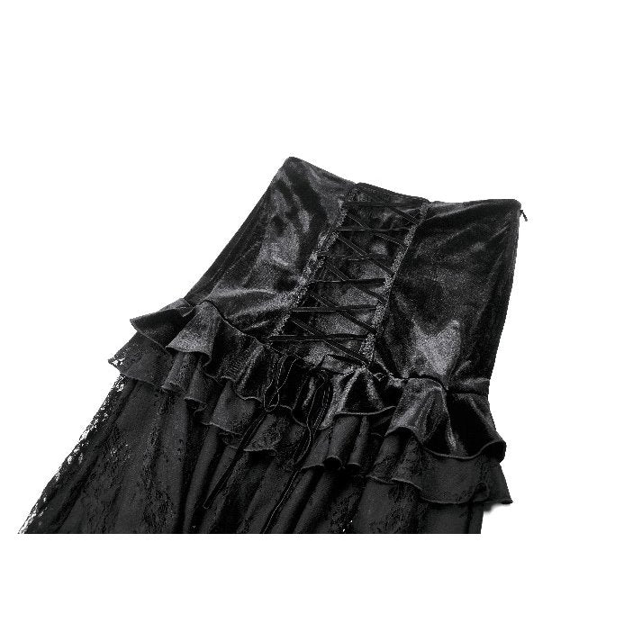 Dark in Love Gothic Lace Velvet Layered Maxi Skirt – Black Victorian