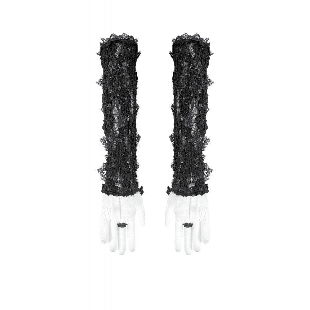 Dark in Love Erzebeth Gothic Arm Warmers – Black Lace-Up Gloves