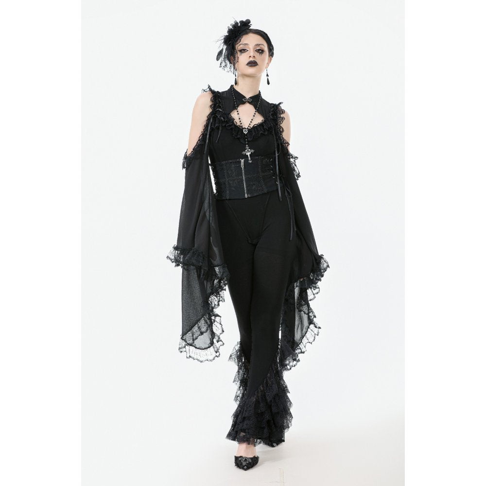 Dark in Love Goth Flare Leggings – Black High Waist Lace Frill