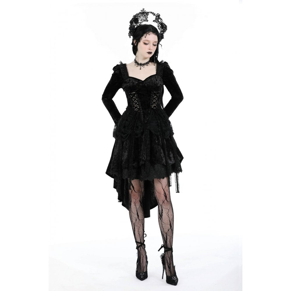 Dark in Love Seraphina Black Velvet Lace High-Low Gothic Dress