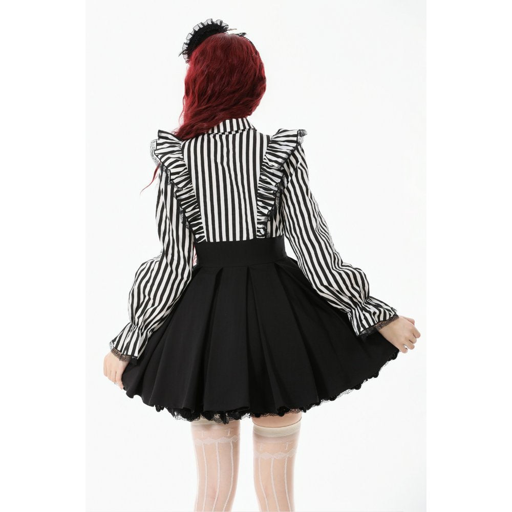 Dark in Love Striped Ruffle Gothic Lolita Dress – Black and White