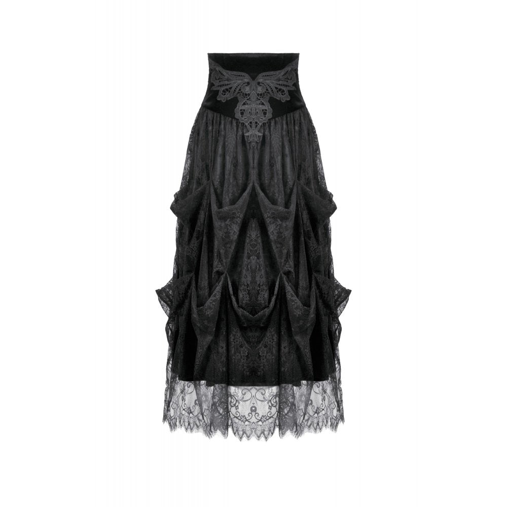Dark in Love Gloriana Gothic Black Tulle and Lace Draped Maxi Skirt