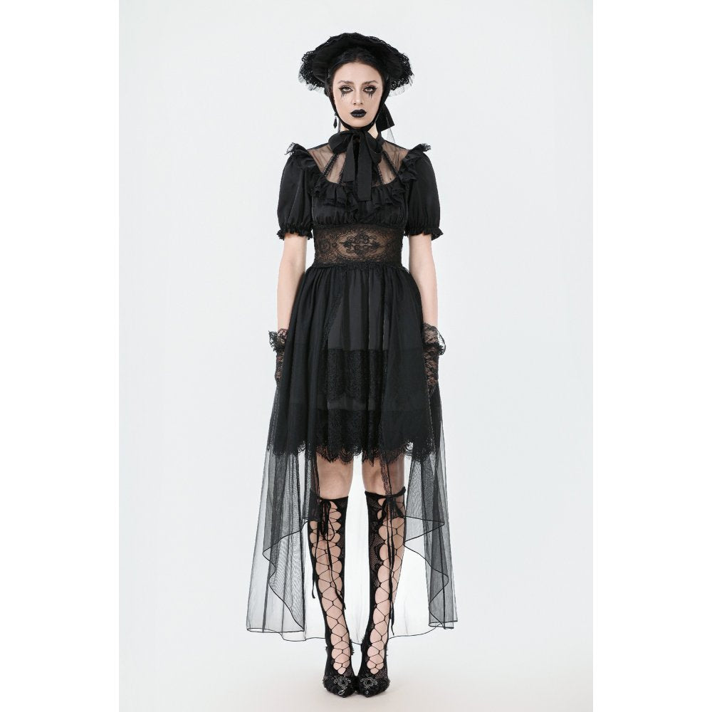 Dark in Love Ebon Rose Goth Dress – Black High-Low Mesh & Lace Gown