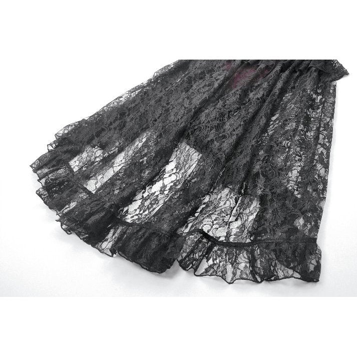 Dark in Love Crimson Queen High-Low Goth Skirt – Burgundy Velvet & Lace