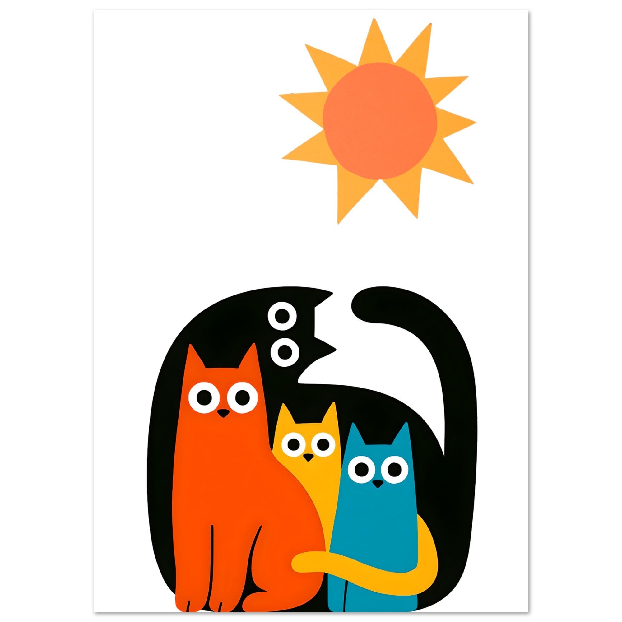 Modern Cat Family Poster - Minimalist Wall Art Print - Colorful Cat Decor for Home & Nursery