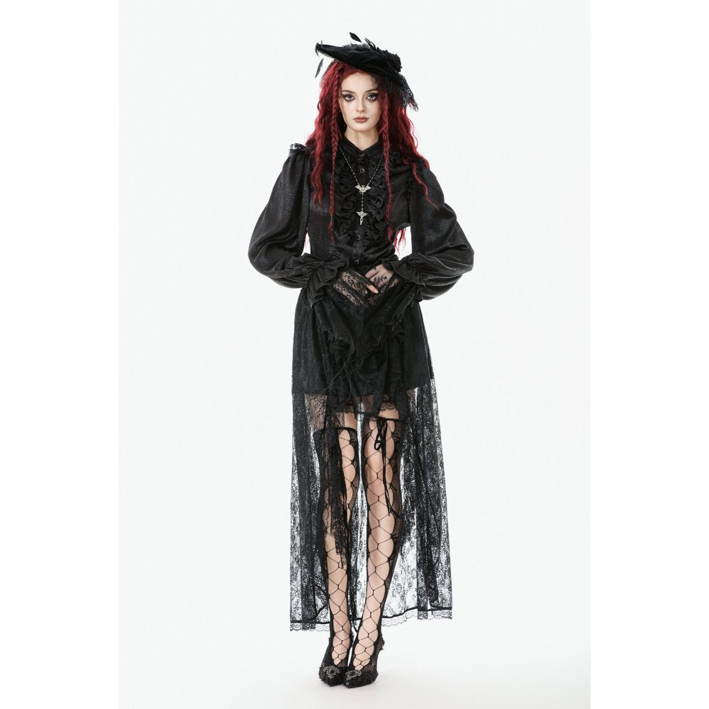 Dark in Love Sabina Black Sheer Lace High-Low Gothic Bustle Skirt