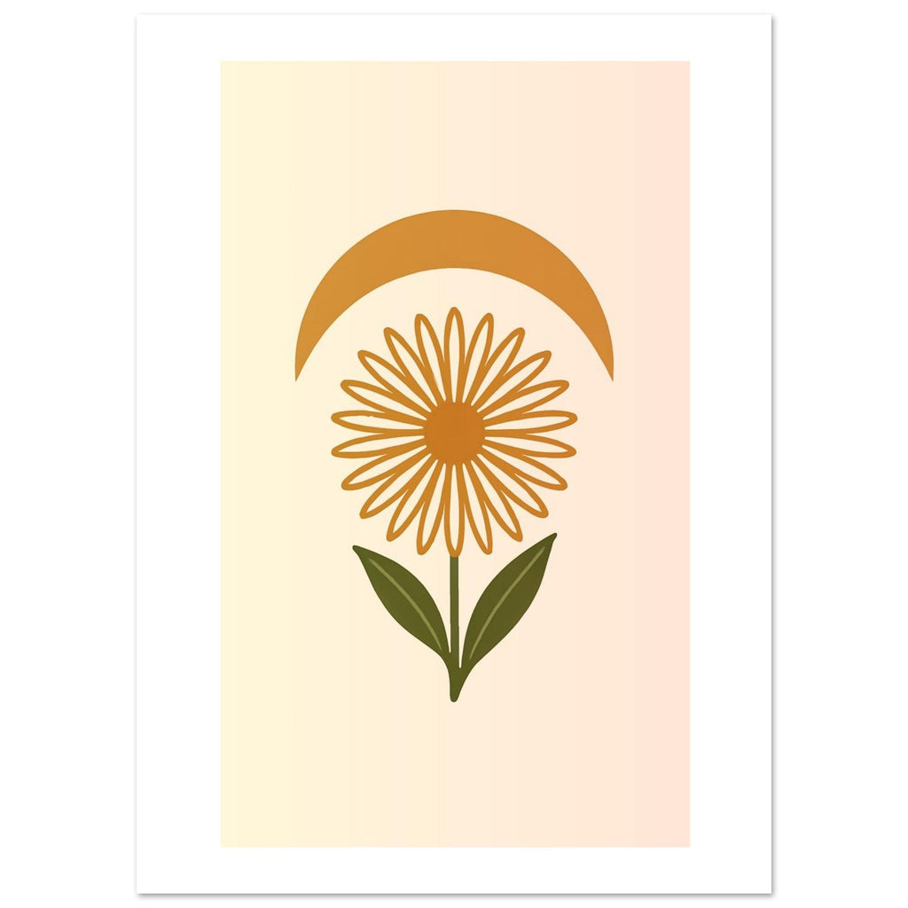 Minimal Flower & Crescent Print - Boho Botanical Poster | Earthy Modern Wall Art