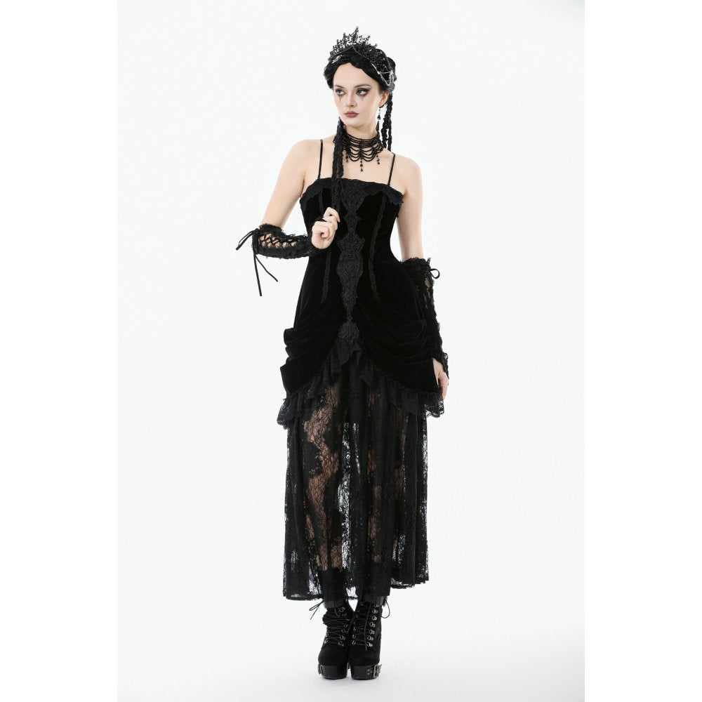 Dark in Love Vampiress Velvet and Lace Maxi Dress – Gothic Black