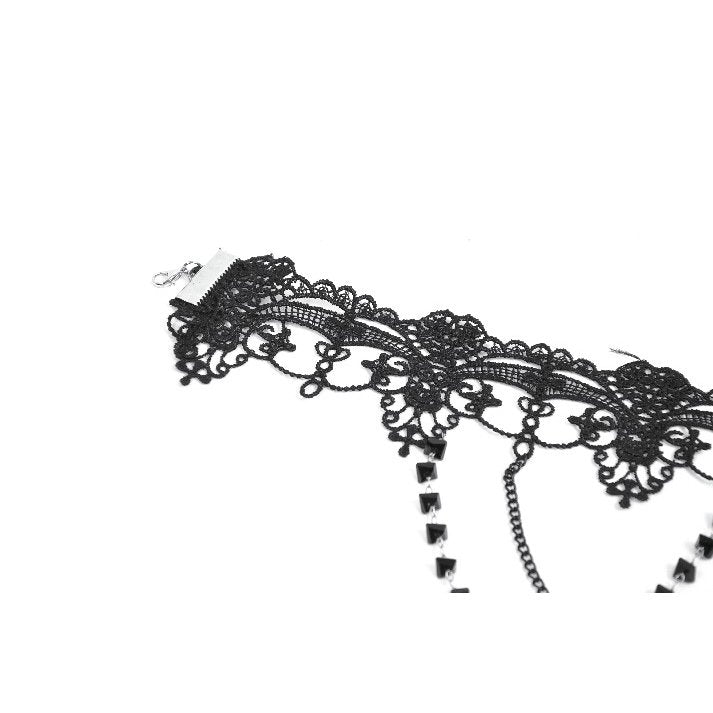 Dark In Love Adelina Gothic Choker – Black Lace & Filigree Necklace