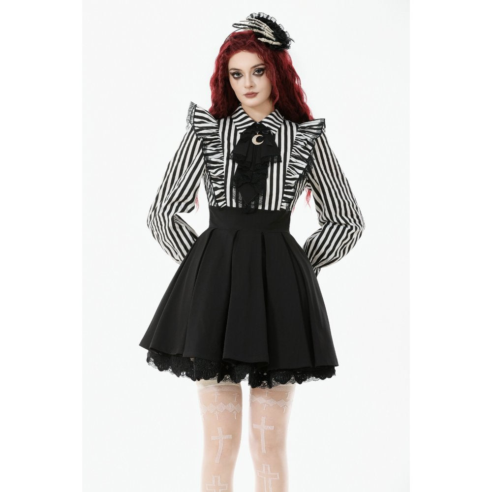 Dark in Love Striped Ruffle Gothic Lolita Dress – Black and White